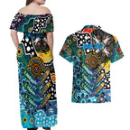Personalised Sharks NRL Celebrating 50 Years of Naidoc Couples Matching Off Shoulder Maxi Dress and Hawaiian Shirt NAIDOC Week 2025 Aboriginal
