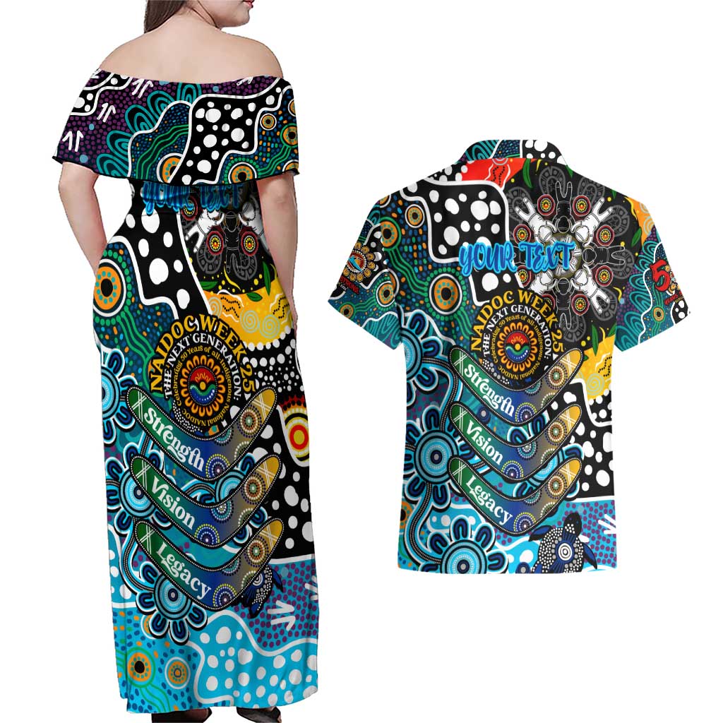 Personalised Sharks NRL Celebrating 50 Years of Naidoc Couples Matching Off Shoulder Maxi Dress and Hawaiian Shirt NAIDOC Week 2025 Aboriginal