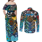Personalised Sharks NRL Celebrating 50 Years of Naidoc Couples Matching Off Shoulder Maxi Dress and Long Sleeve Button Shirt NAIDOC Week 2025 Aboriginal