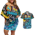 Personalised Sharks NRL Celebrating 50 Years of Naidoc Couples Matching Off Shoulder Short Dress and Hawaiian Shirt NAIDOC Week 2025 Aboriginal