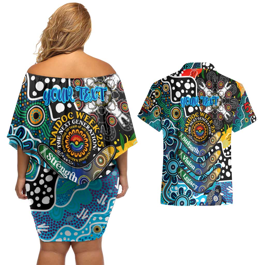 Personalised Sharks NRL Celebrating 50 Years of Naidoc Couples Matching Off Shoulder Short Dress and Hawaiian Shirt NAIDOC Week 2025 Aboriginal