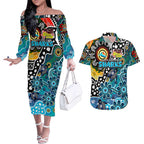 Personalised Sharks NRL Celebrating 50 Years of Naidoc Couples Matching Off The Shoulder Long Sleeve Dress and Hawaiian Shirt NAIDOC Week 2025 Aboriginal