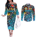 Personalised Sharks NRL Celebrating 50 Years of Naidoc Couples Matching Off The Shoulder Long Sleeve Dress and Long Sleeve Button Shirt NAIDOC Week 2025 Aboriginal