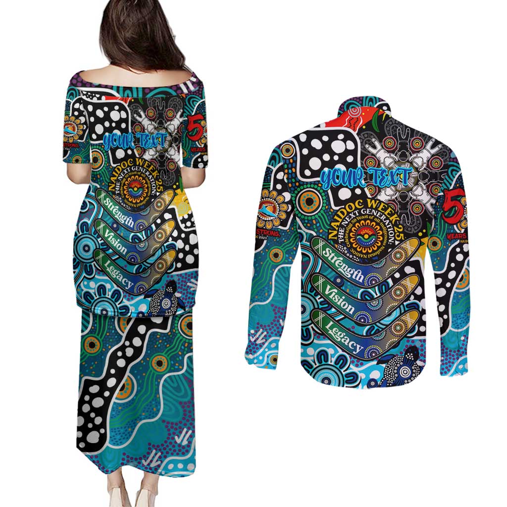 Personalised Sharks NRL Celebrating 50 Years of Naidoc Couples Matching Puletasi and Long Sleeve Button Shirt NAIDOC Week 2025 Aboriginal