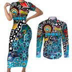 Personalised Sharks NRL Celebrating 50 Years of Naidoc Couples Matching Short Sleeve Bodycon Dress and Long Sleeve Button Shirt NAIDOC Week 2025 Aboriginal