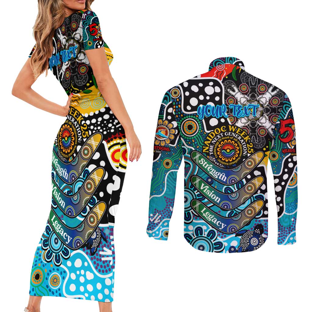 Personalised Sharks NRL Celebrating 50 Years of Naidoc Couples Matching Short Sleeve Bodycon Dress and Long Sleeve Button Shirt NAIDOC Week 2025 Aboriginal