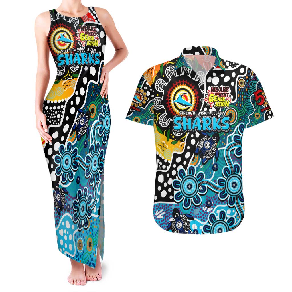 Personalised Sharks NRL Celebrating 50 Years of Naidoc Couples Matching Tank Maxi Dress and Hawaiian Shirt NAIDOC Week 2025 Aboriginal