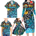 Personalised Sharks NRL Celebrating 50 Years of Naidoc Family Matching Long Sleeve Bodycon Dress and Hawaiian Shirt NAIDOC Week 2025 Aboriginal