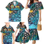 Personalised Sharks NRL Celebrating 50 Years of Naidoc Family Matching Mermaid Dress and Hawaiian Shirt NAIDOC Week 2025 Aboriginal