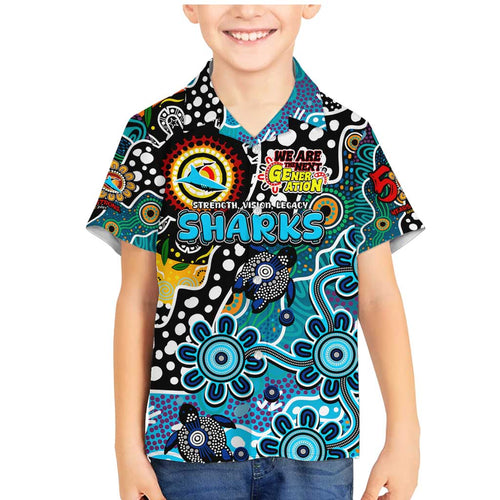 Personalised Sharks NRL Celebrating 50 Years of Naidoc Family Matching Mermaid Dress and Hawaiian Shirt NAIDOC Week 2025 Aboriginal