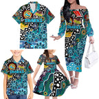 Personalised Sharks NRL Celebrating 50 Years of Naidoc Family Matching Off The Shoulder Long Sleeve Dress and Hawaiian Shirt NAIDOC Week 2025 Aboriginal