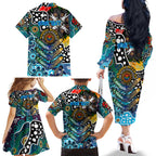 Personalised Sharks NRL Celebrating 50 Years of Naidoc Family Matching Off The Shoulder Long Sleeve Dress and Hawaiian Shirt NAIDOC Week 2025 Aboriginal