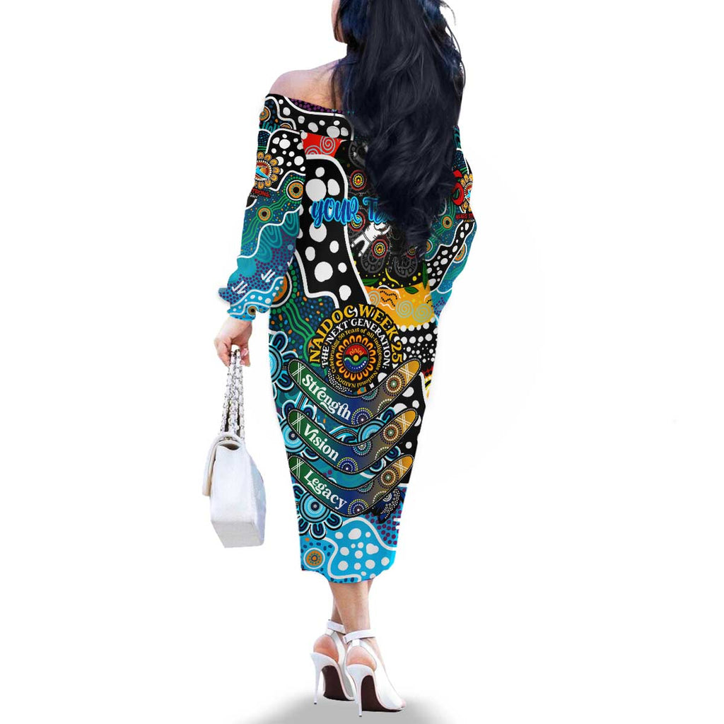 Personalised Sharks NRL Celebrating 50 Years of Naidoc Family Matching Off The Shoulder Long Sleeve Dress and Hawaiian Shirt NAIDOC Week 2025 Aboriginal