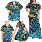 Personalised Sharks NRL Celebrating 50 Years of Naidoc Family Matching Off Shoulder Maxi Dress and Hawaiian Shirt NAIDOC Week 2025 Aboriginal