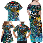 Personalised Sharks NRL Celebrating 50 Years of Naidoc Family Matching Off Shoulder Maxi Dress and Hawaiian Shirt NAIDOC Week 2025 Aboriginal