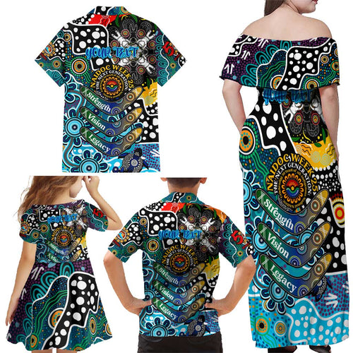 Personalised Sharks NRL Celebrating 50 Years of Naidoc Family Matching Off Shoulder Maxi Dress and Hawaiian Shirt NAIDOC Week 2025 Aboriginal