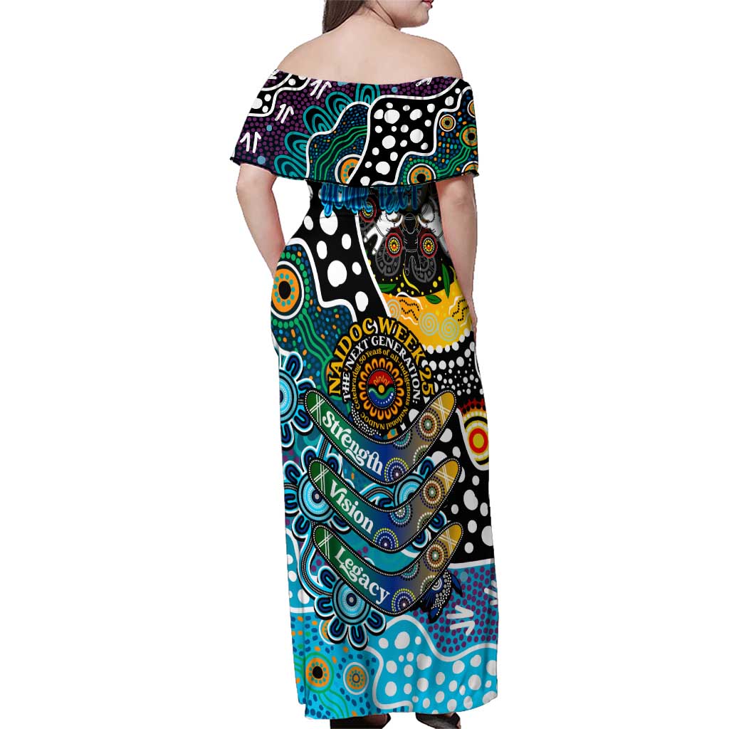 Personalised Sharks NRL Celebrating 50 Years of Naidoc Family Matching Off Shoulder Maxi Dress and Hawaiian Shirt NAIDOC Week 2025 Aboriginal