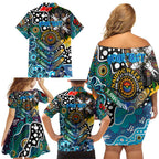 Personalised Sharks NRL Celebrating 50 Years of Naidoc Family Matching Off Shoulder Short Dress and Hawaiian Shirt NAIDOC Week 2025 Aboriginal