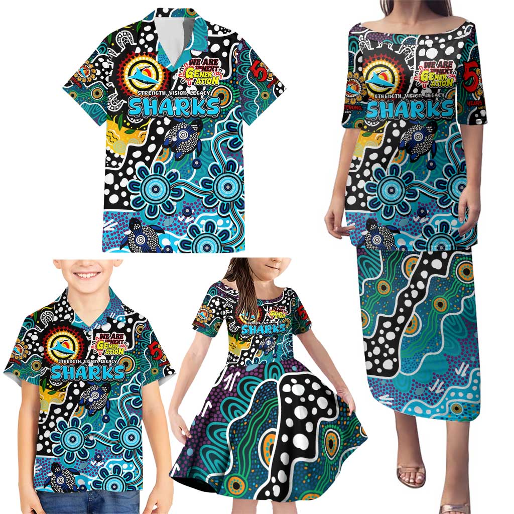Personalised Sharks NRL Celebrating 50 Years of Naidoc Family Matching Puletasi and Hawaiian Shirt NAIDOC Week 2025 Aboriginal