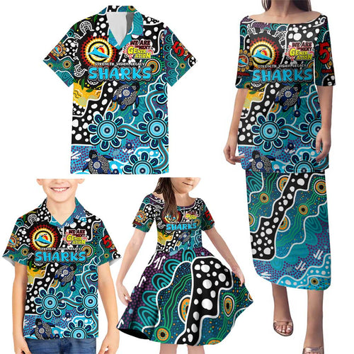 Personalised Sharks NRL Celebrating 50 Years of Naidoc Family Matching Puletasi and Hawaiian Shirt NAIDOC Week 2025 Aboriginal