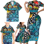 Personalised Sharks NRL Celebrating 50 Years of Naidoc Family Matching Short Sleeve Bodycon Dress and Hawaiian Shirt NAIDOC Week 2025 Aboriginal