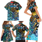 Personalised Sharks NRL Celebrating 50 Years of Naidoc Family Matching Short Sleeve Bodycon Dress and Hawaiian Shirt NAIDOC Week 2025 Aboriginal