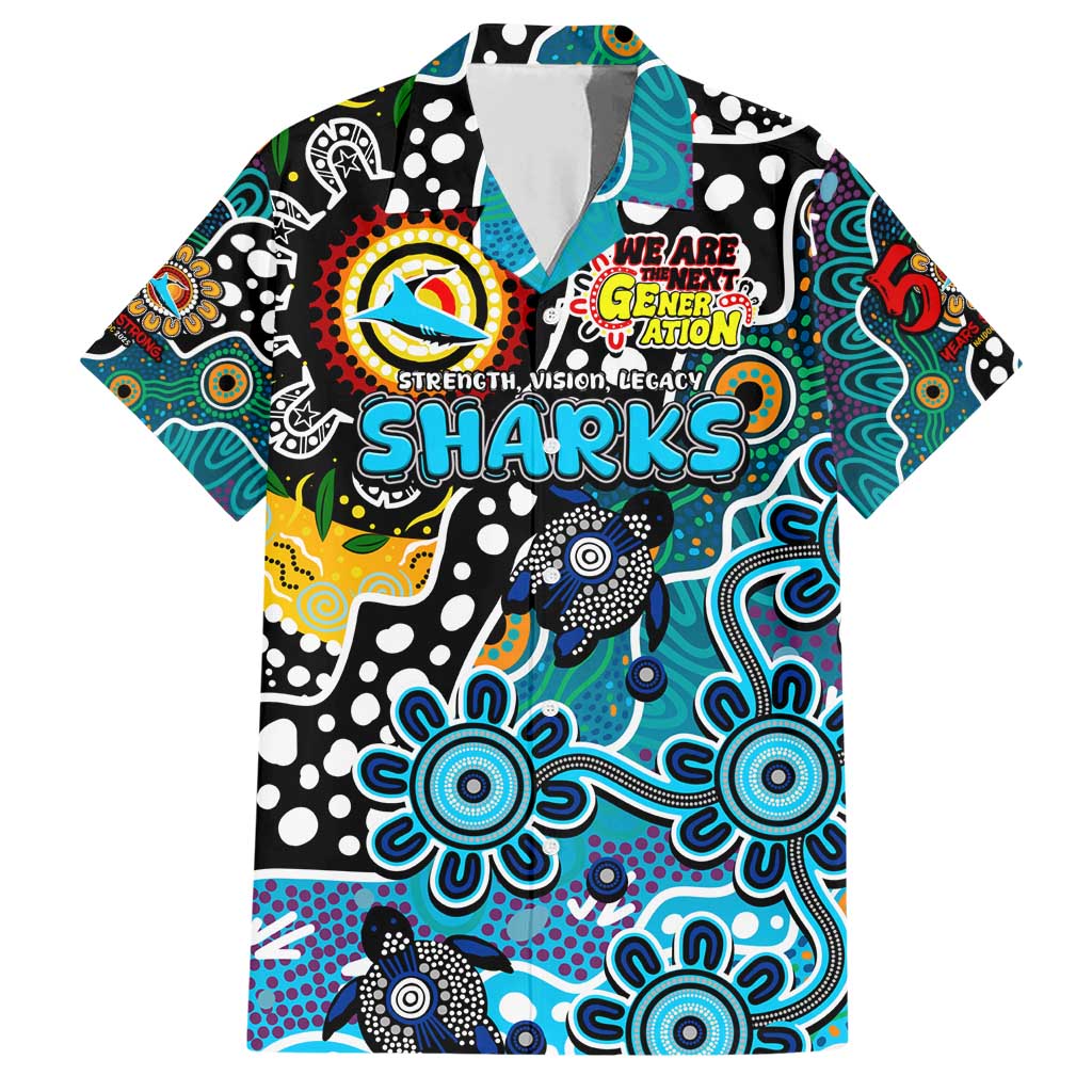Personalised Sharks NRL Celebrating 50 Years of Naidoc Family Matching Short Sleeve Bodycon Dress and Hawaiian Shirt NAIDOC Week 2025 Aboriginal