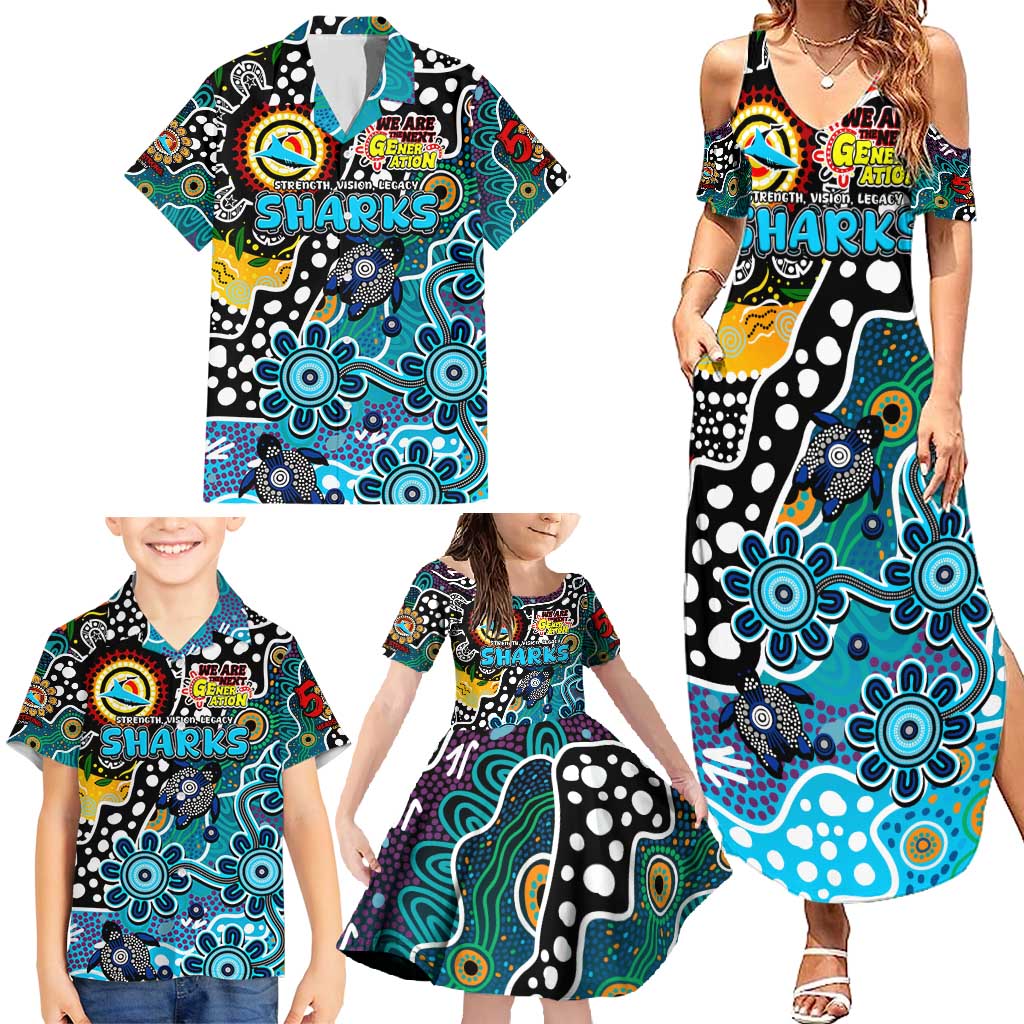 Personalised Sharks NRL Celebrating 50 Years of Naidoc Family Matching Summer Maxi Dress and Hawaiian Shirt NAIDOC Week 2025 Aboriginal