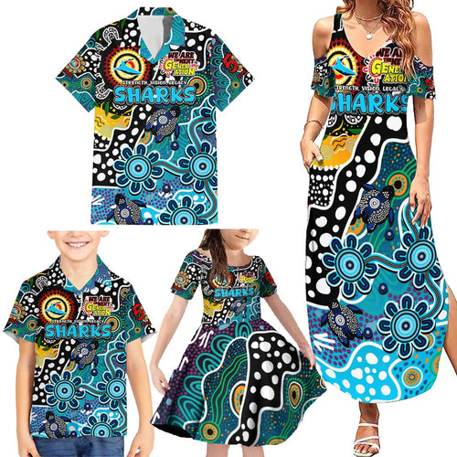 Personalised Sharks NRL Celebrating 50 Years of Naidoc Family Matching Summer Maxi Dress and Hawaiian Shirt NAIDOC Week 2025 Aboriginal