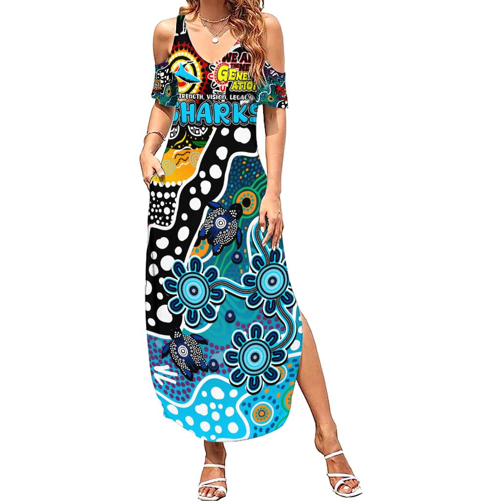 Personalised Sharks NRL Celebrating 50 Years of Naidoc Family Matching Summer Maxi Dress and Hawaiian Shirt NAIDOC Week 2025 Aboriginal