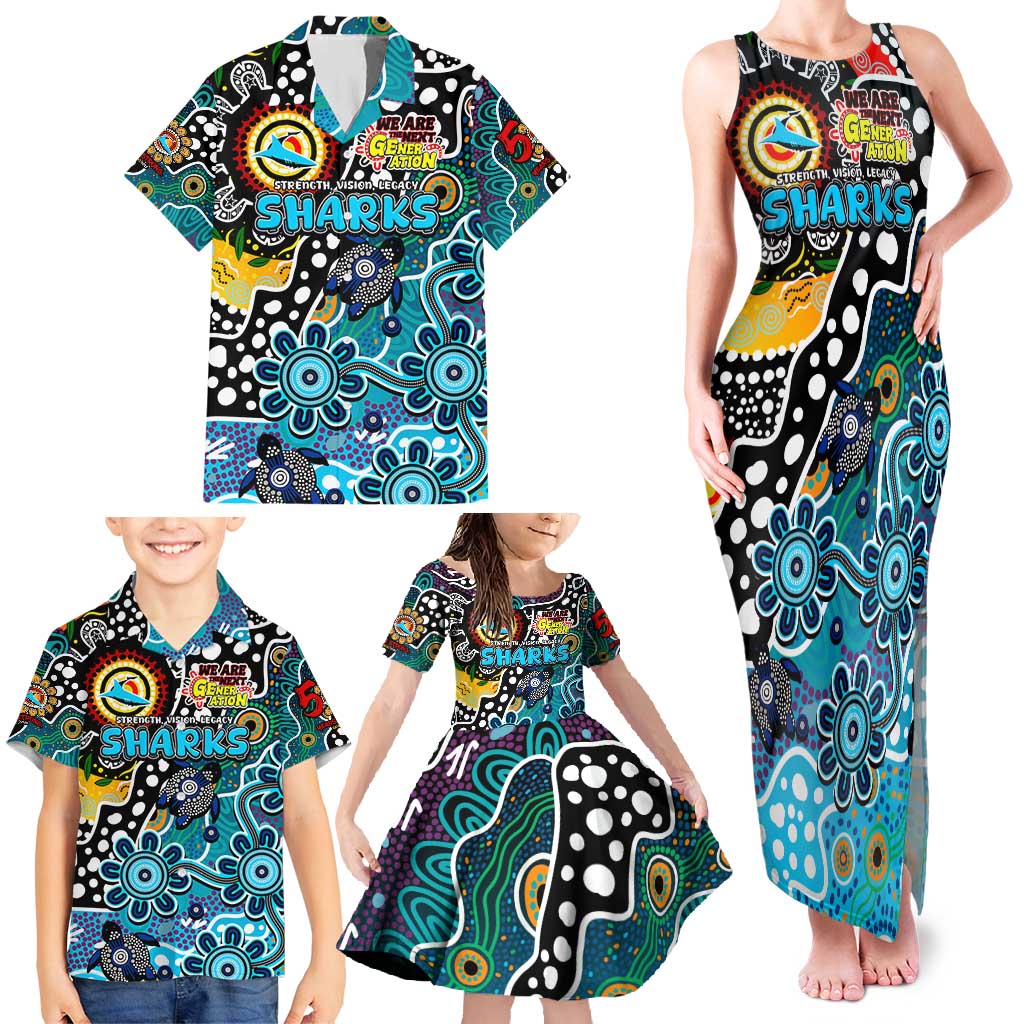 Personalised Sharks NRL Celebrating 50 Years of Naidoc Family Matching Tank Maxi Dress and Hawaiian Shirt NAIDOC Week 2025 Aboriginal