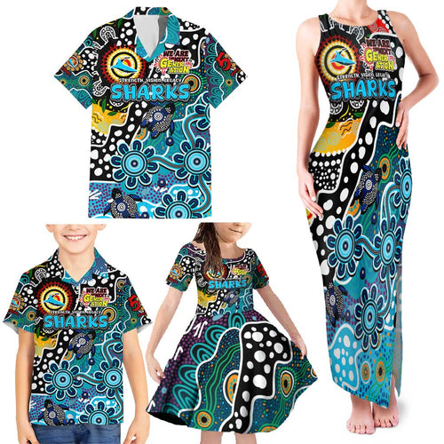 Personalised Sharks NRL Celebrating 50 Years of Naidoc Family Matching Tank Maxi Dress and Hawaiian Shirt NAIDOC Week 2025 Aboriginal