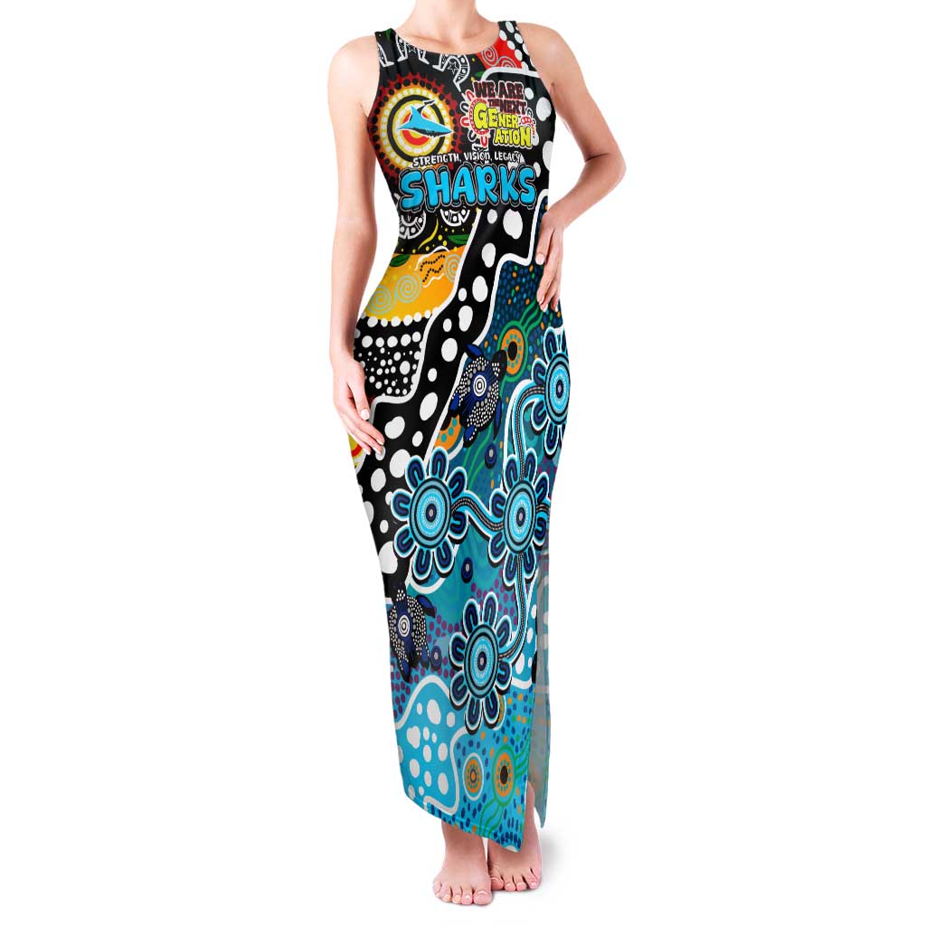Personalised Sharks NRL Celebrating 50 Years of Naidoc Family Matching Tank Maxi Dress and Hawaiian Shirt NAIDOC Week 2025 Aboriginal