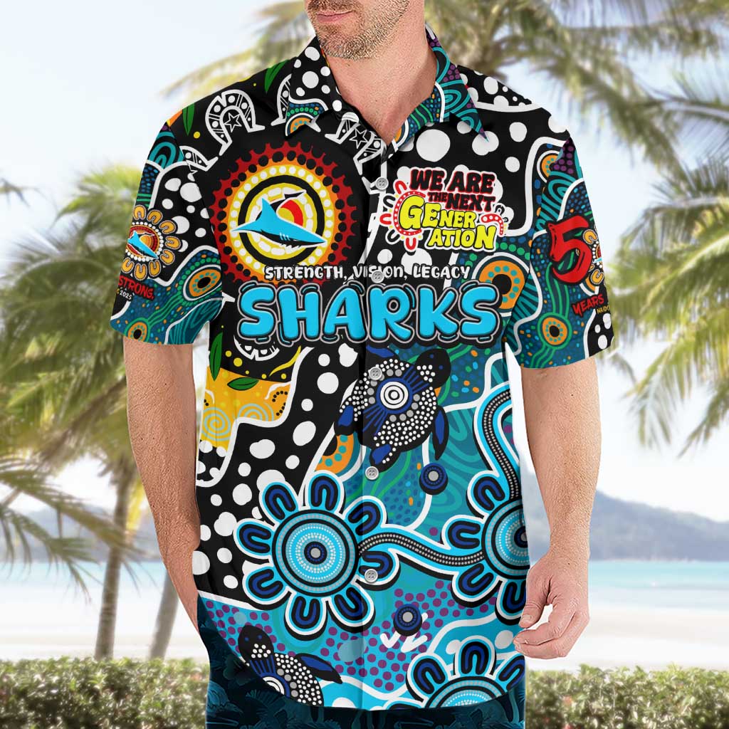 Personalised Sharks NRL Celebrating 50 Years of Naidoc Hawaiian Shirt NAIDOC Week 2025 Aboriginal