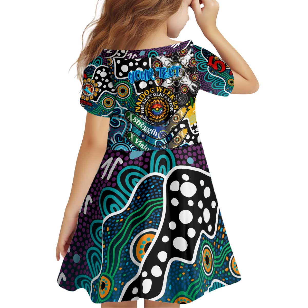 Personalised Sharks NRL Celebrating 50 Years of Naidoc Kid Short Sleeve Dress NAIDOC Week 2025 Aboriginal