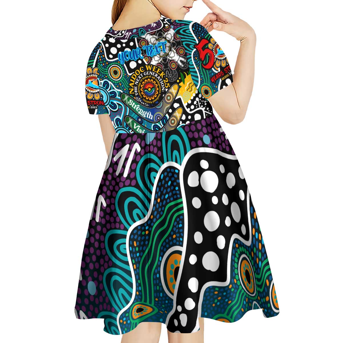 Personalised Sharks NRL Celebrating 50 Years of Naidoc Kid Short Sleeve Dress NAIDOC Week 2025 Aboriginal
