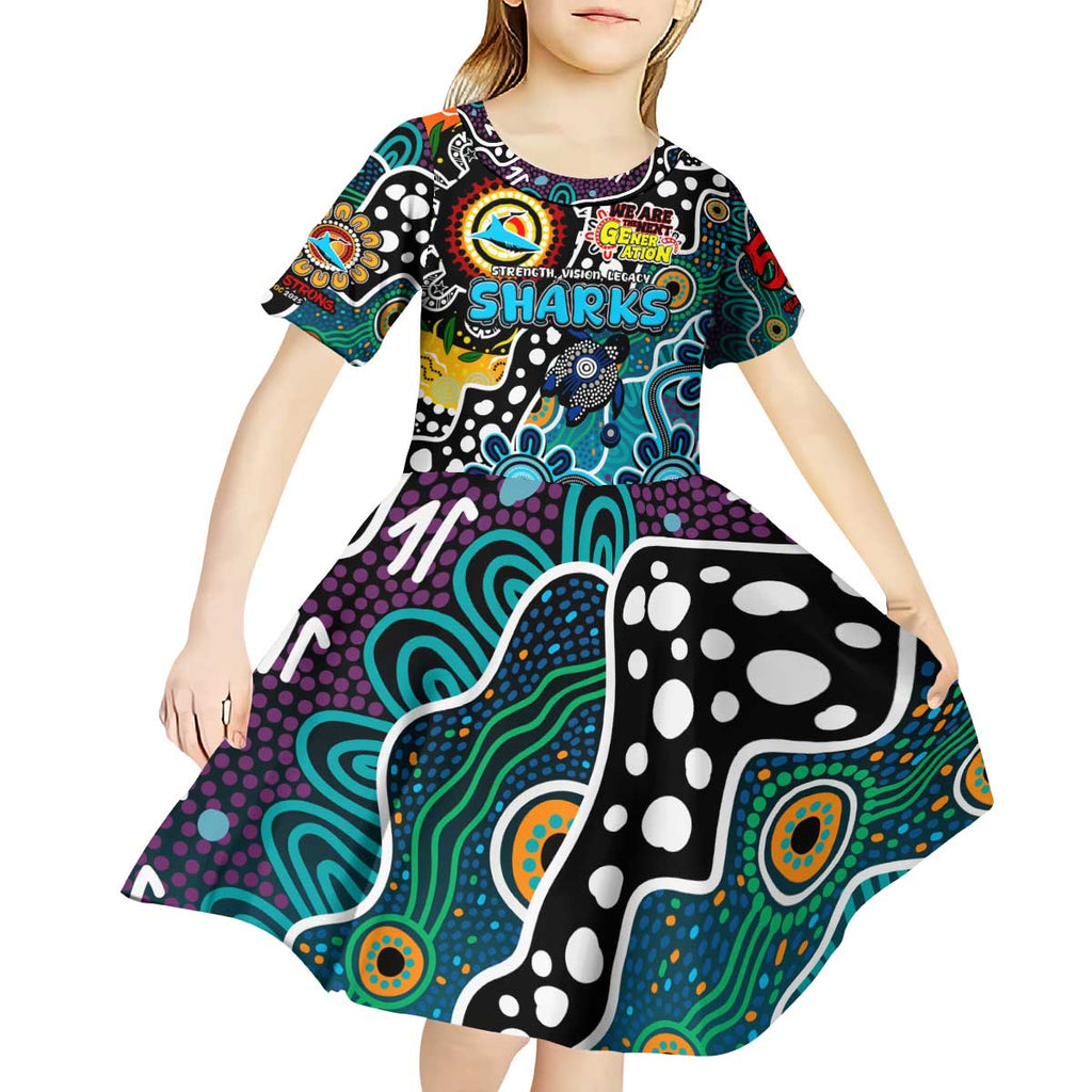 Personalised Sharks NRL Celebrating 50 Years of Naidoc Kid Short Sleeve Dress NAIDOC Week 2025 Aboriginal