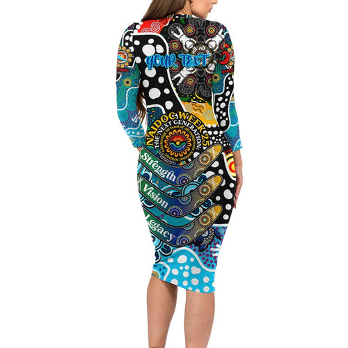Personalised Sharks NRL Celebrating 50 Years of Naidoc Long Sleeve Bodycon Dress NAIDOC Week 2025 Aboriginal
