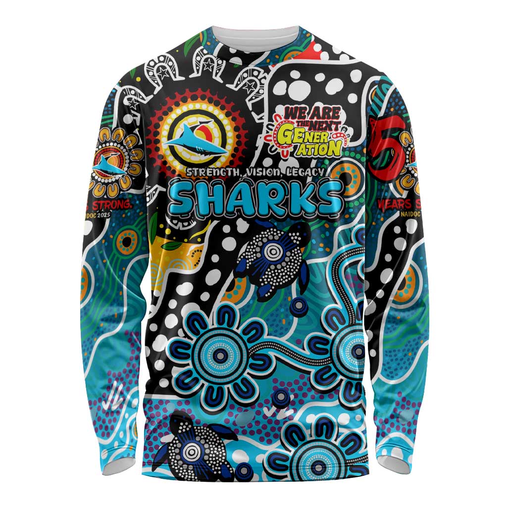 Personalised Sharks NRL Celebrating 50 Years of Naidoc Long Sleeve Shirt NAIDOC Week 2025 Aboriginal