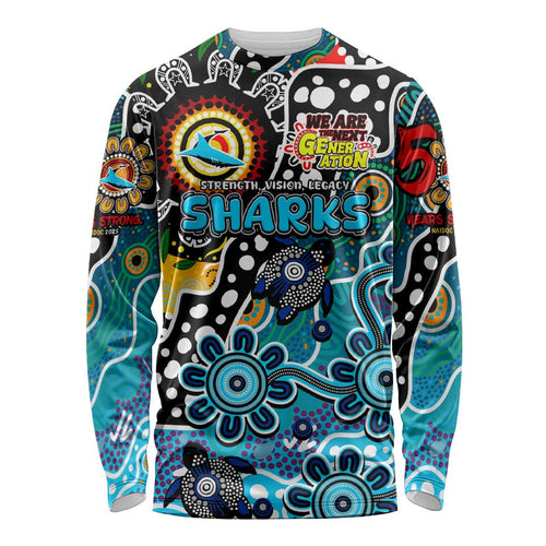 Personalised Sharks NRL Celebrating 50 Years of Naidoc Long Sleeve Shirt NAIDOC Week 2025 Aboriginal