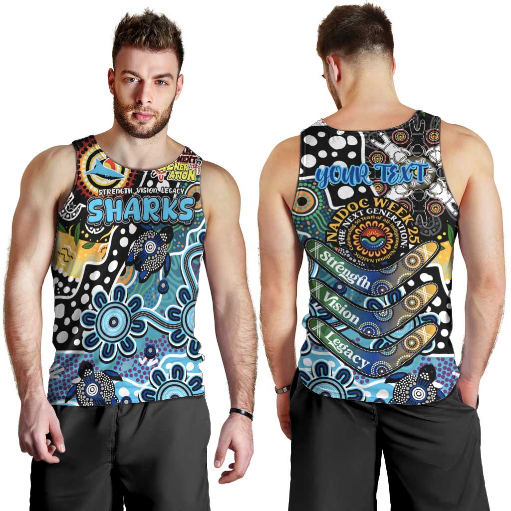 Personalised Sharks NRL Celebrating 50 Years of Naidoc Men Tank Top NAIDOC Week 2025 Aboriginal