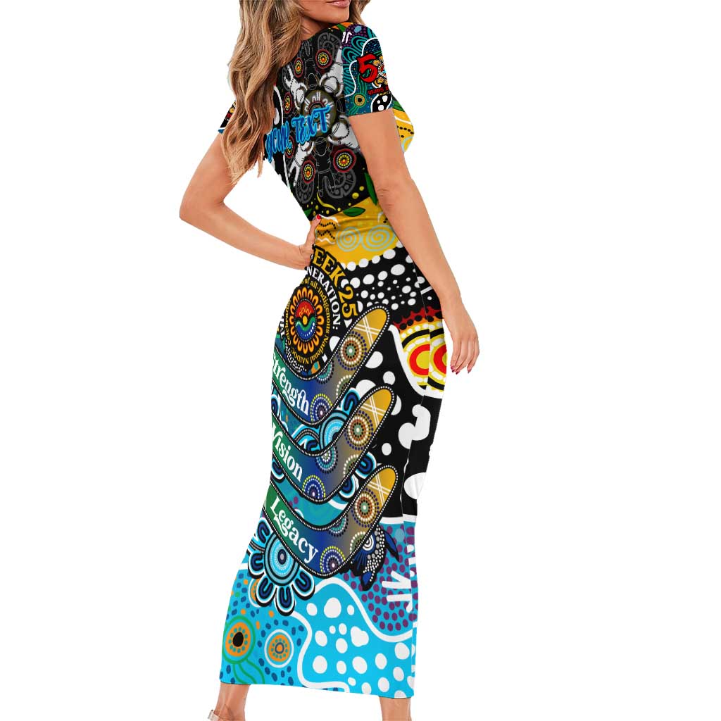 Personalised Sharks NRL Celebrating 50 Years of Naidoc Short Sleeve Bodycon Dress NAIDOC Week 2025 Aboriginal