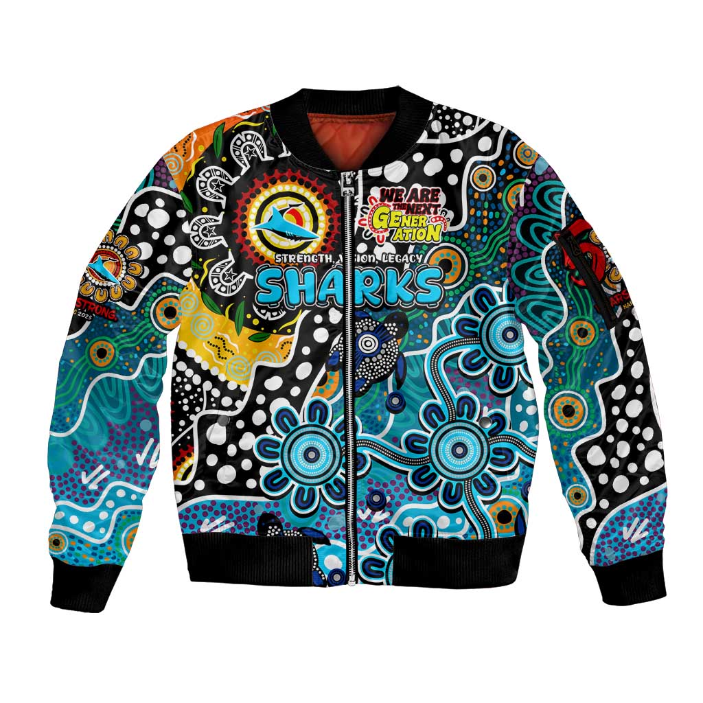 Personalised Sharks NRL Celebrating 50 Years of Naidoc Sleeve Zip Bomber Jacket NAIDOC Week 2025 Aboriginal