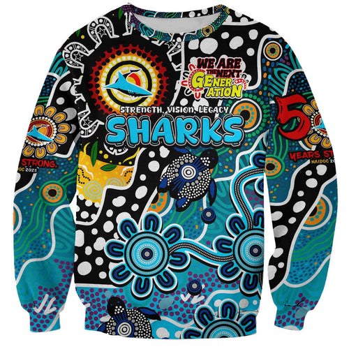Personalised Sharks NRL Celebrating 50 Years of Naidoc Sweatshirt NAIDOC Week 2025 Aboriginal