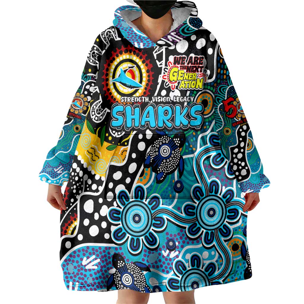 Personalised Sharks NRL Celebrating 50 Years of Naidoc Wearable Blanket Hoodie NAIDOC Week 2025 Aboriginal