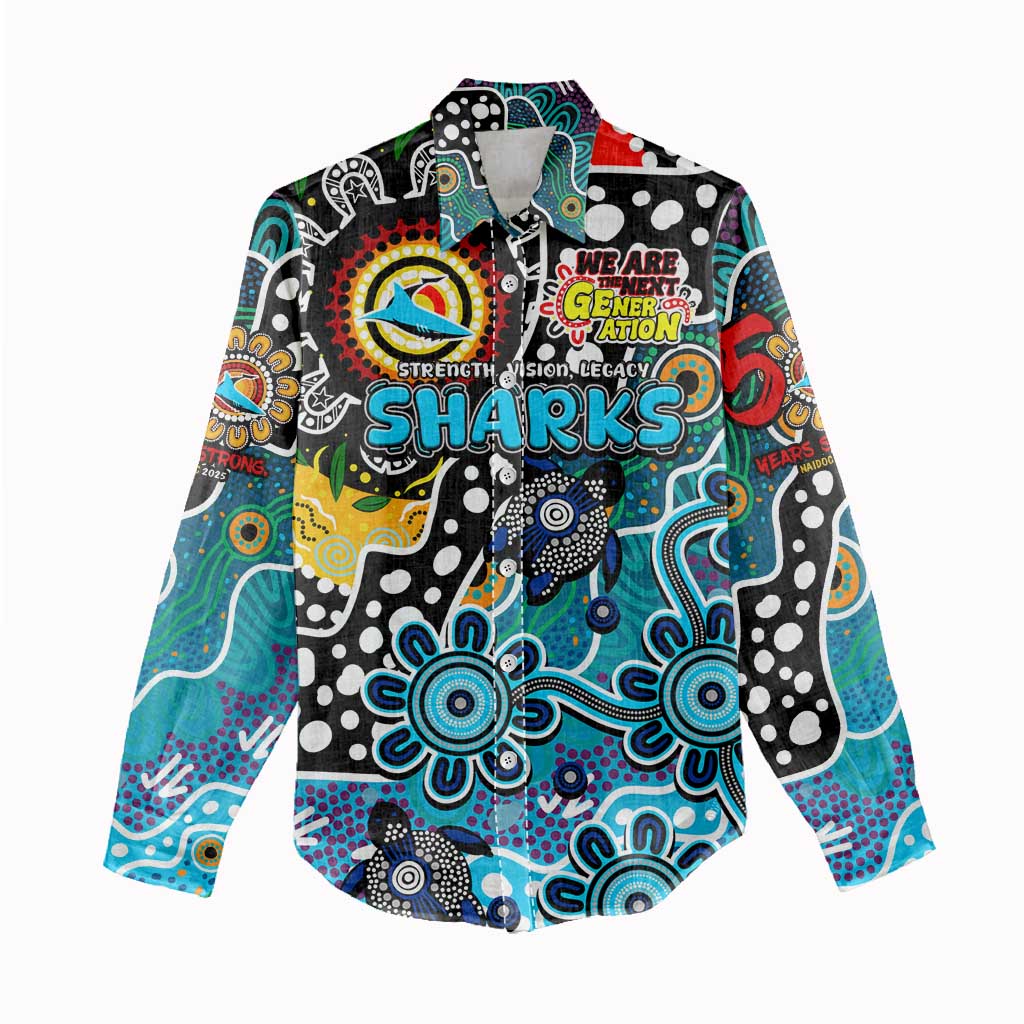Personalised Sharks NRL Celebrating 50 Years of Naidoc Women Casual Shirt NAIDOC Week 2025 Aboriginal