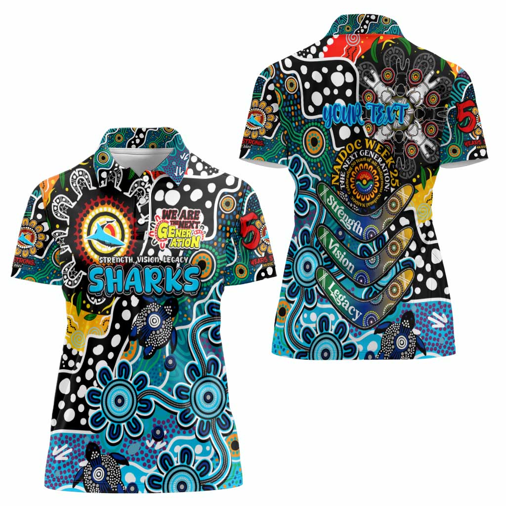 Personalised Sharks NRL Celebrating 50 Years of Naidoc Women Polo Shirt NAIDOC Week 2025 Aboriginal