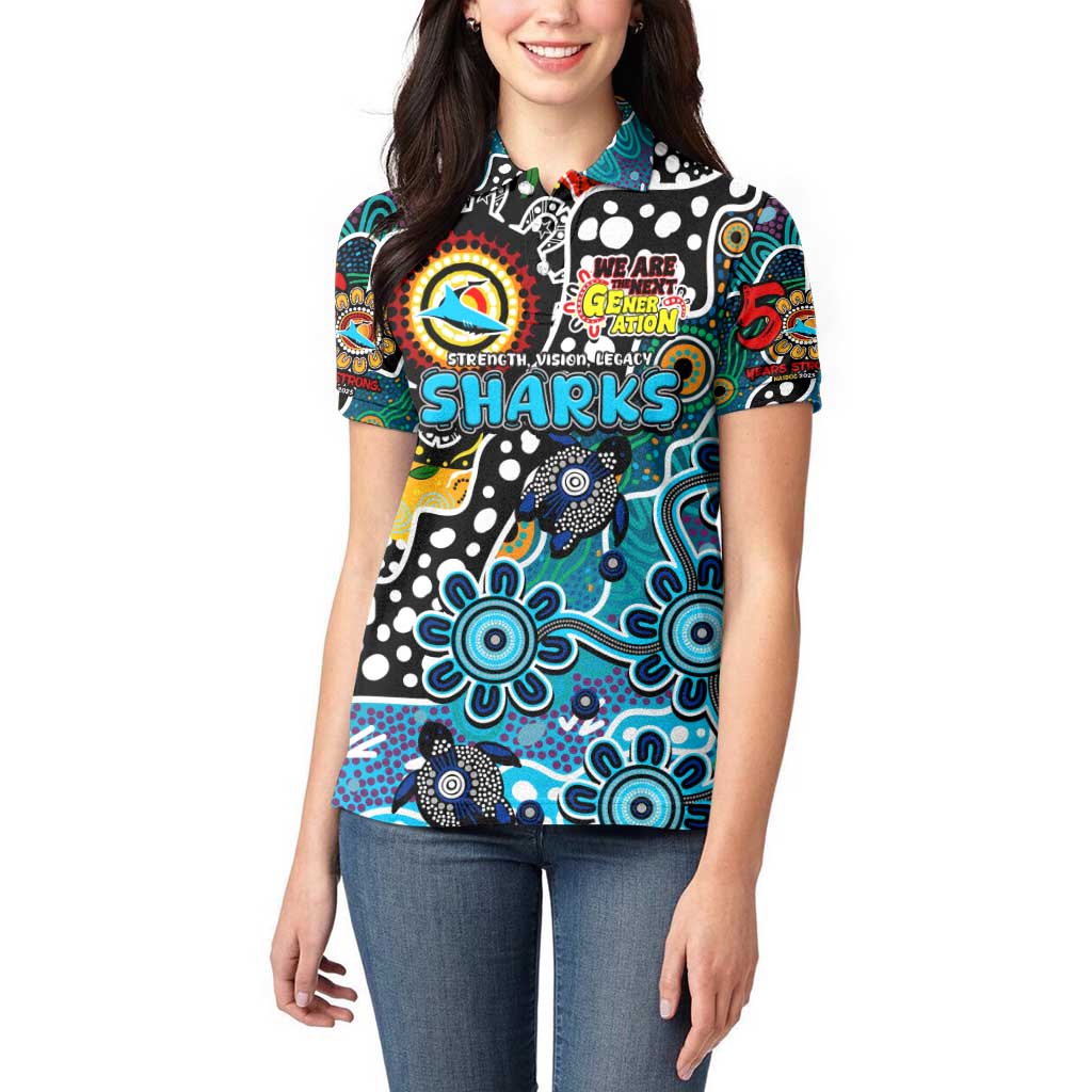 Personalised Sharks NRL Celebrating 50 Years of Naidoc Women Polo Shirt NAIDOC Week 2025 Aboriginal