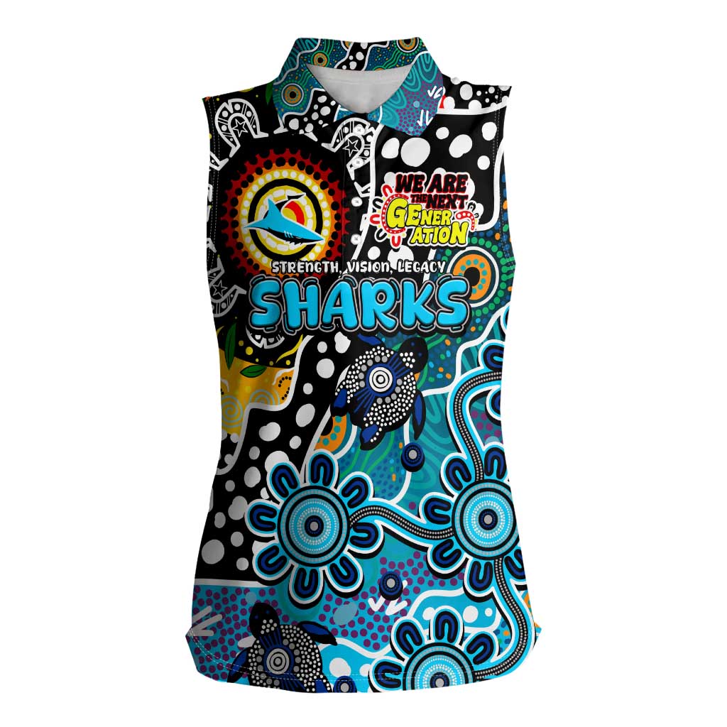 Personalised Sharks NRL Celebrating 50 Years of Naidoc Women Sleeveless Polo Shirt NAIDOC Week 2025 Aboriginal
