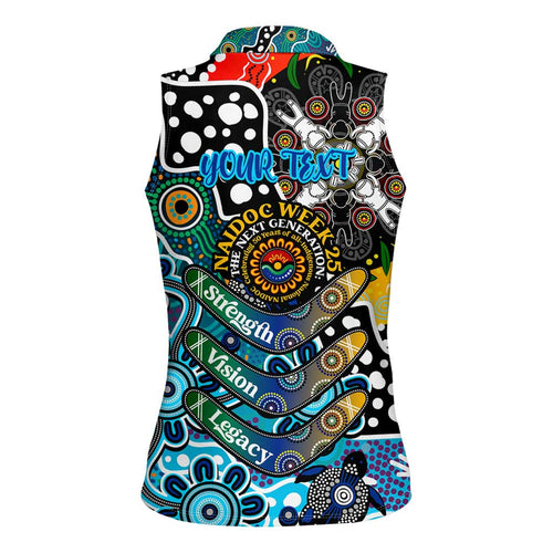 Personalised Sharks NRL Celebrating 50 Years of Naidoc Women Sleeveless Polo Shirt NAIDOC Week 2025 Aboriginal